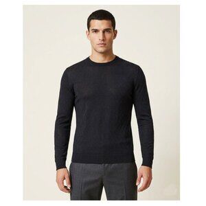 Armani Collezioni Textured Geometric Knit Top, Black, Mens Size Medium